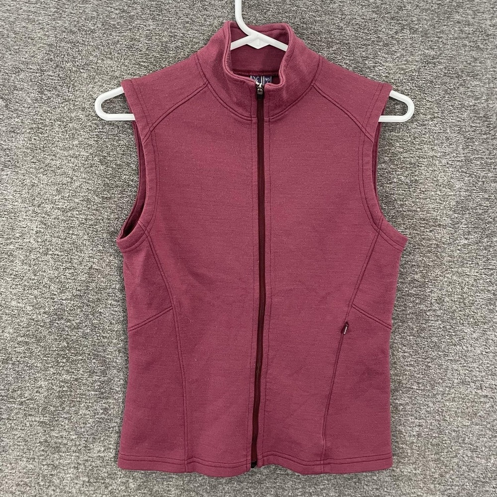 Ibex Sweater Vest Womens Small Purpl 100% Merino Wool Mock Neck Full Zip Pockets